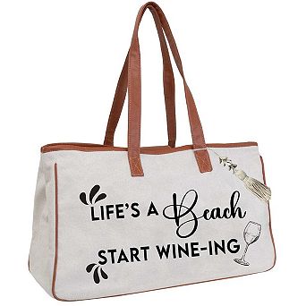 Magid Canvas Wine Tote "LIFE'S A BEACH START WINE-ING"