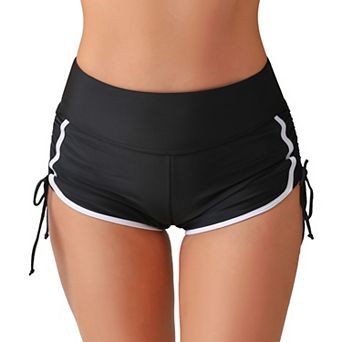 Charmo Women Sporty Contrast Trim High Waist Side Drawstring Swim Shorts