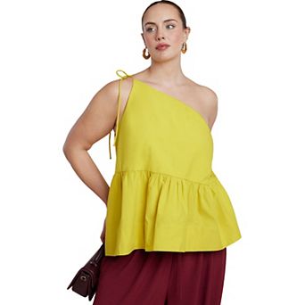 ELOQUII Women's Plus Size Asymmetric Trapeze Poplin Top