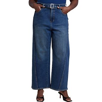 ELOQUII Women's Plus Size Belted Straight Leg Jean