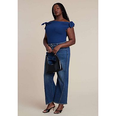 ELOQUII Women's Plus Size Belted Straight Leg Jean