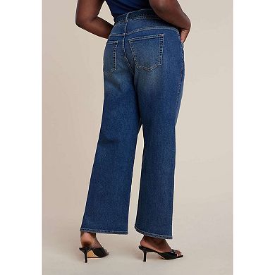 ELOQUII Women's Plus Size Belted Straight Leg Jean