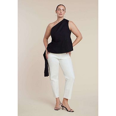 ELOQUII Women's Plus Size Asymmetrical Top With Flounce