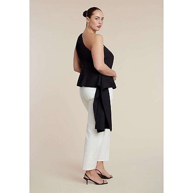 ELOQUII Women's Plus Size Asymmetrical Top With Flounce