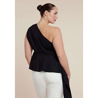 ELOQUII Women's Plus Size Asymmetrical Top With Flounce