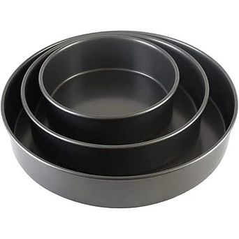 Zoulao 3 pc Round Cake Pan Set, 6,8,10 Inch, Nonstick, Heavy-Duty Carbon Steel.