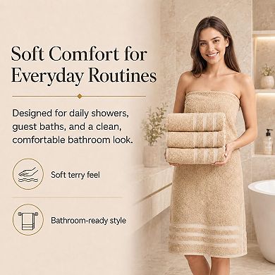 Soft Absorbent Long Staple Cotton Bath Towels Everyday Home Gym Use