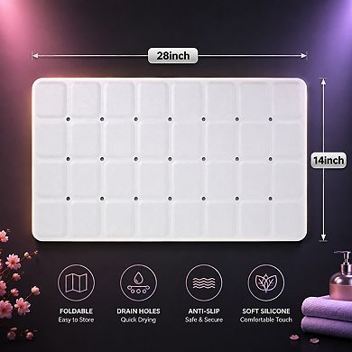 Silicone Bath Mat Non Slip Foldable Drainage Holes Textured Tub