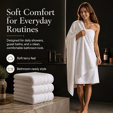 Soft Absorbent Long Staple Cotton Bath Towels Everyday Use Easy Care