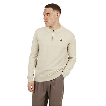 Brave Soul Mens Knitted Quarter Zip Long-Sleeved Polo Shirt