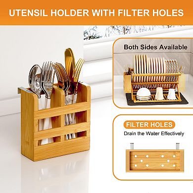 Bamboo Dish Drying Rack Large Collapsible Countertop Organizer Natural 3-Piece