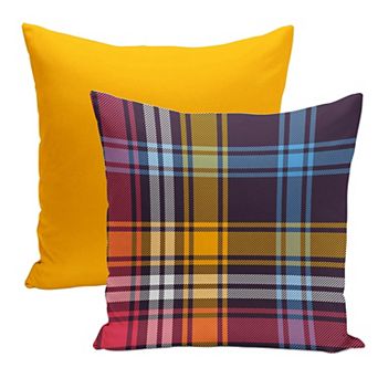 Decorative Pillow Covers Set of 2, Solid + Plaid Design