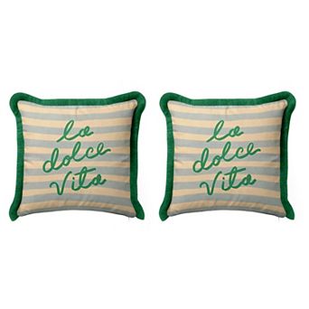 Mediterranean Coastal Luxury Fringed Cushion Cover Set of 2, Striped Tasseled Throw Pillow Cover