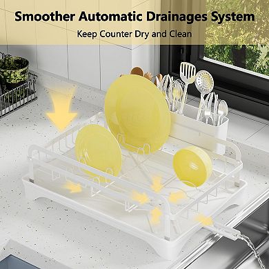 Dish Drying Rack for Kitchen Counter with Drainboard and Utensil Holder