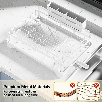 Dish Drying Rack for Kitchen Counter with Drainboard and Utensil Holder