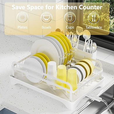 Dish Drying Rack for Kitchen Counter with Drainboard and Utensil Holder