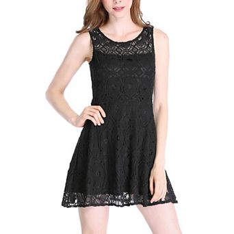 Women's Floral Lace Sleeveless Crew Neck Flare A-Line Mini Dress
