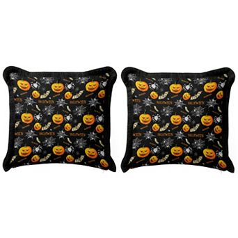 Halloween Themed Fringed Pillow Cover Set of 2, Holiday Dining or Living Room Decor