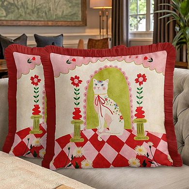 Modern Royal Cat Fringed Throw Pillow Cover Set of 2