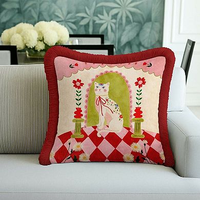 Modern Royal Cat Fringed Throw Pillow Cover Set of 2