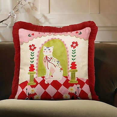 Modern Royal Cat Fringed Throw Pillow Cover Set of 2