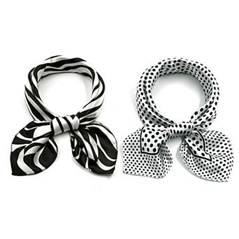 2 pc Women's Satin Silky Scarves Square Printed Neckerchief Neck Scarf