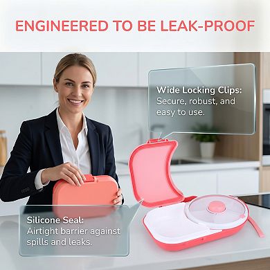 Bento Box Adult Lunch Box, Rotatable Divider Leak-Proof Meal Prep Container with Carry Strap