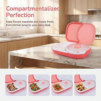 Bento Box Adult Lunch Box, Rotatable Divider Leak-Proof Meal Prep Container with Carry Strap