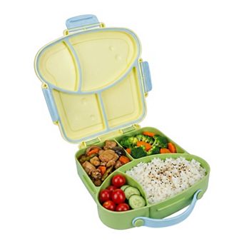 Bento Box Adult Lunch Box, 4-Compartment Color Block Design Meal Container with Matching Cutlery