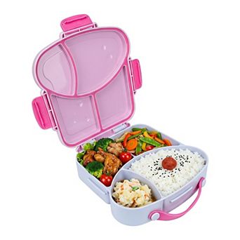 Bento Box Adult Lunch Box, 4-Compartment Color Block Design Meal Container with Matching Cutlery
