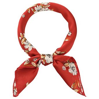 Women Floral Scarves Silky Neckerchief Skinny Long Ribbon Hair Band