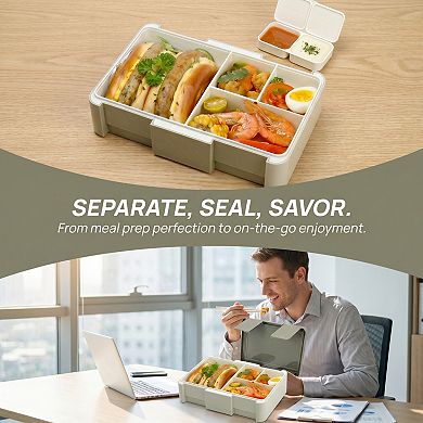 Bento Box Adult Lunch Box, 1450ml Leak-Proof Meal Prep Container for Work Travel