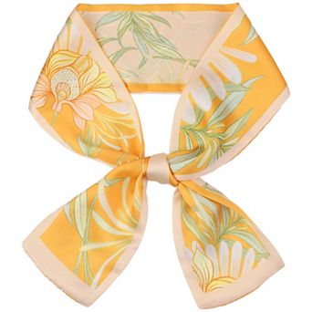 Women's Floral Printed Contrast Color Scarf Skinny Long Hair Ribbon Neck Tie Scarves Neckerchief