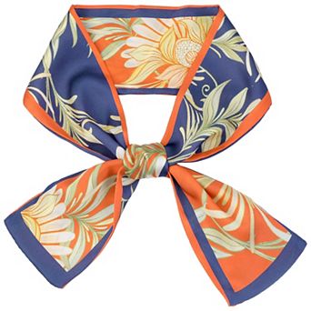 Women's Floral Printed Contrast Color Scarf Skinny Long Hair Ribbon Neck Tie Scarves Neckerchief
