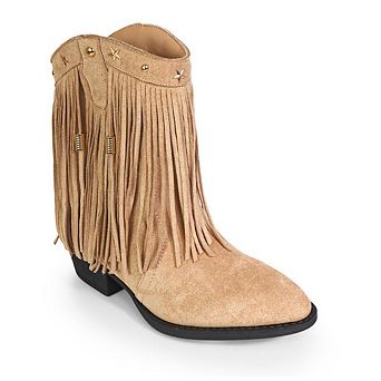 Anastasia-1 Fringe Studded Western Ankle Boots with Tassel Detail