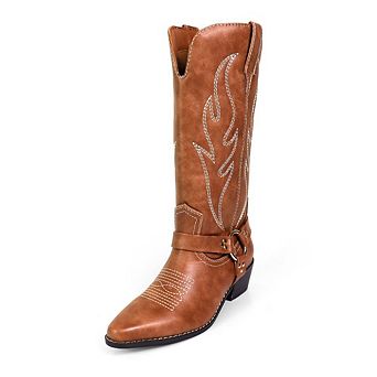 Evie-1 Embroidered Western Harness Knee High Cowboy Boots