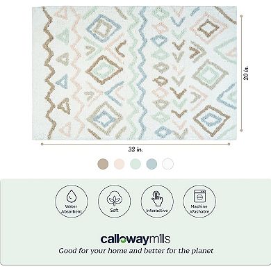 HomeRoots 32" Blue Brown And White Cotton Geometric Bath Rug
