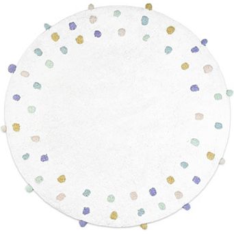 HomeRoots 32" Green Purple And White Cotton Round Polka Dots Bath Rug