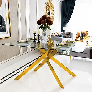 CEWOR 51“ Rectangular Tempered Glass Dining Table, Easy to Clean
