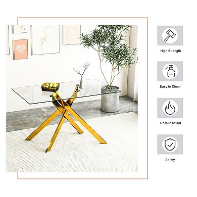 CEWOR 51“ Rectangular Tempered Glass Dining Table, Easy to Clean