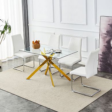 CEWOR 51“ Rectangular Tempered Glass Dining Table, Easy to Clean