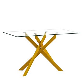 CEWOR 51“ Rectangular Tempered Glass Dining Table, Easy to Clean