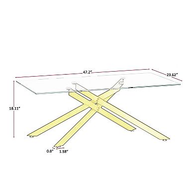CEWOR 47" Rectangular Tempered Glass Coffee Table, Metal Legs, Modern Living Room Center Table