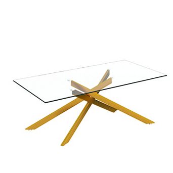CEWOR 47" Rectangular Tempered Glass Coffee Table, Metal Legs, Modern Living Room Center Table