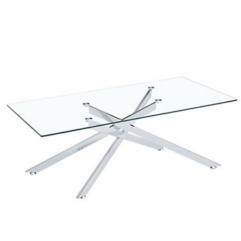 CEWOR 47" Rectangular Tempered Glass Coffee Table, Metal Legs, Modern Living Room Center Table