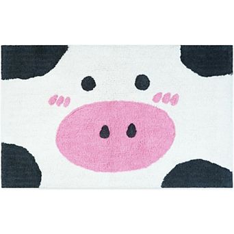 HomeRoots 32" White Black And Pink Cotton Cow Youthful Bath Rug