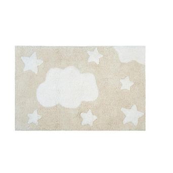 HomeRoots 32" White And Beige Cotton Clouds and Stars Youthful Bath Rug