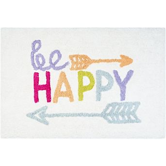 HomeRoots 32" White Purple And Green Cotton Be Happy Youthful Bath Rug