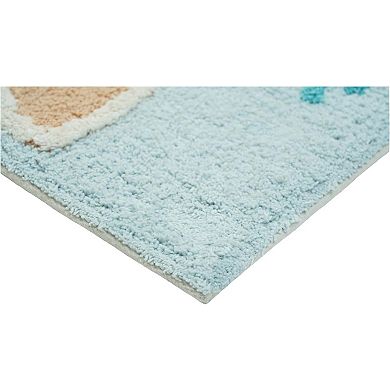 HomeRoots 32" Blue Tan And White Cotton Seashells And Coral Bath Rug