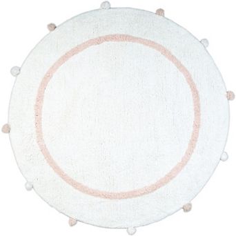 HomeRoots 32" Light Pink And White Cotton Round Geometric Bath Rug